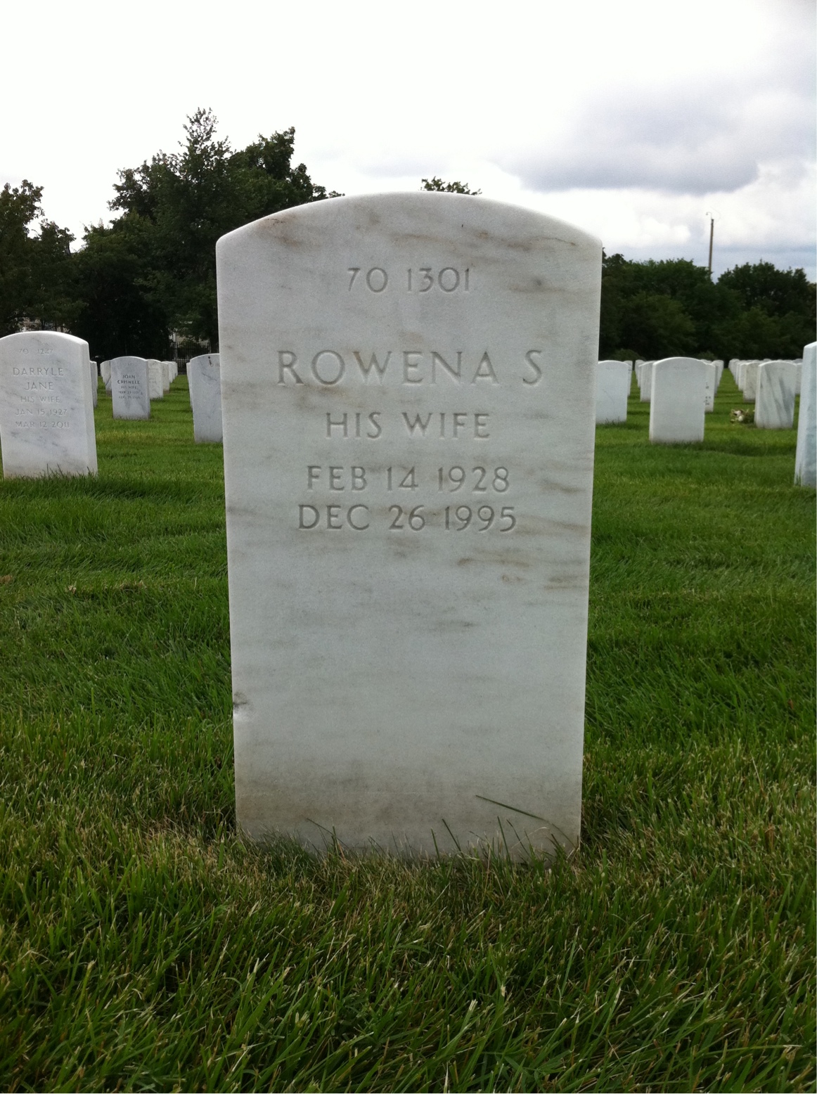 Back of headstone — Rowena Cordes