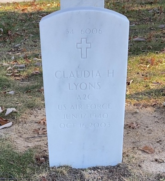 Back of headstone — Claudia Lyons