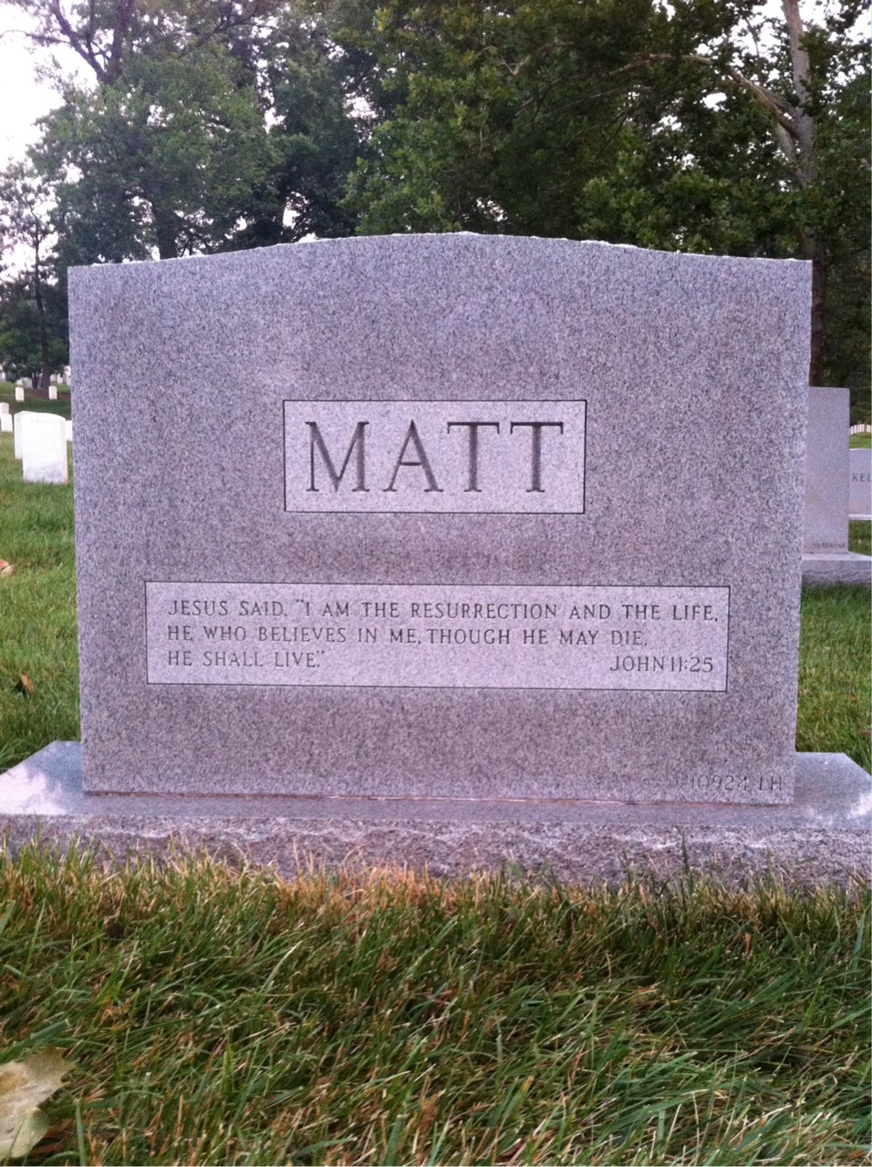 Back of headstone — John Matt