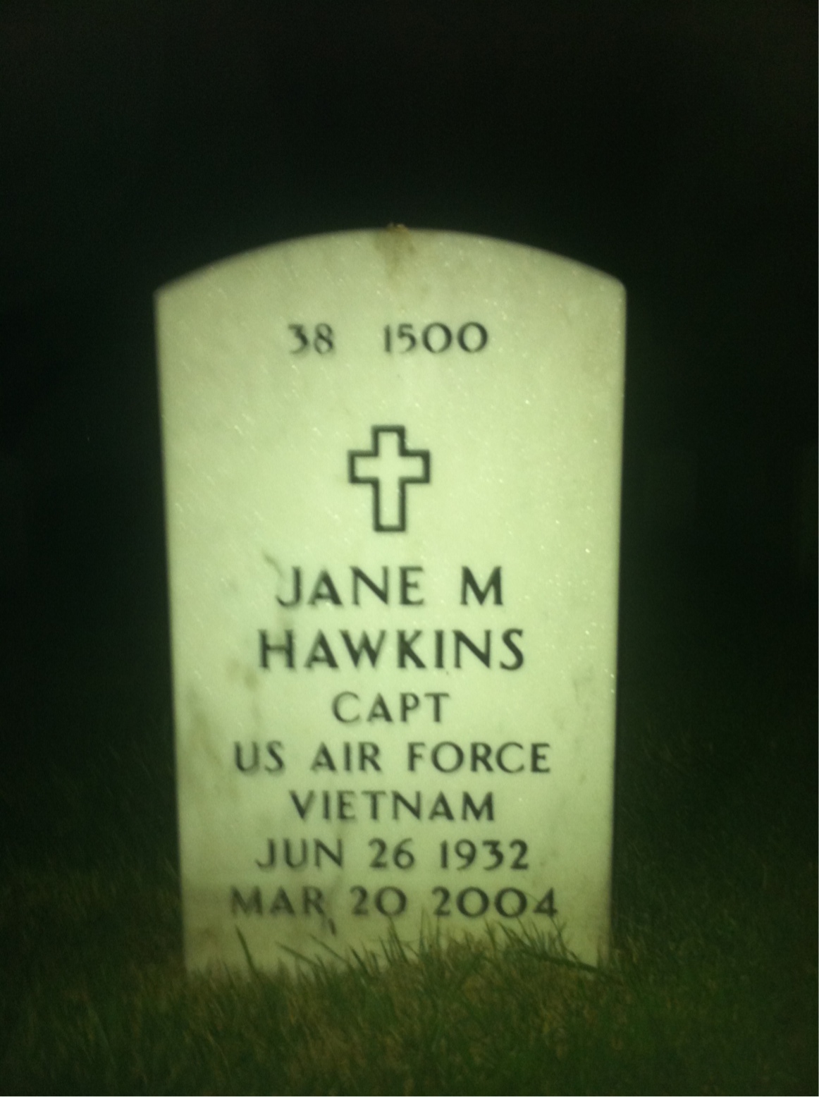 Back of headstone — Jane Hawkins