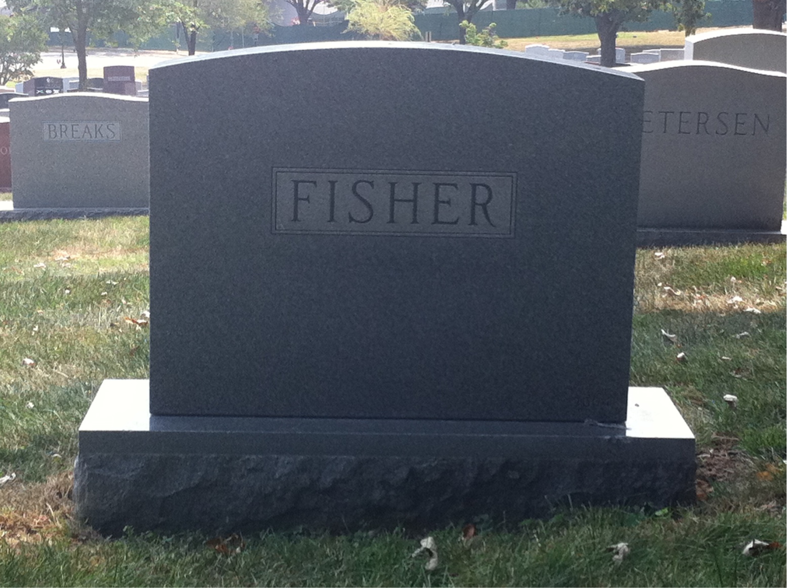 Back of headstone — Ferdinand Fisher