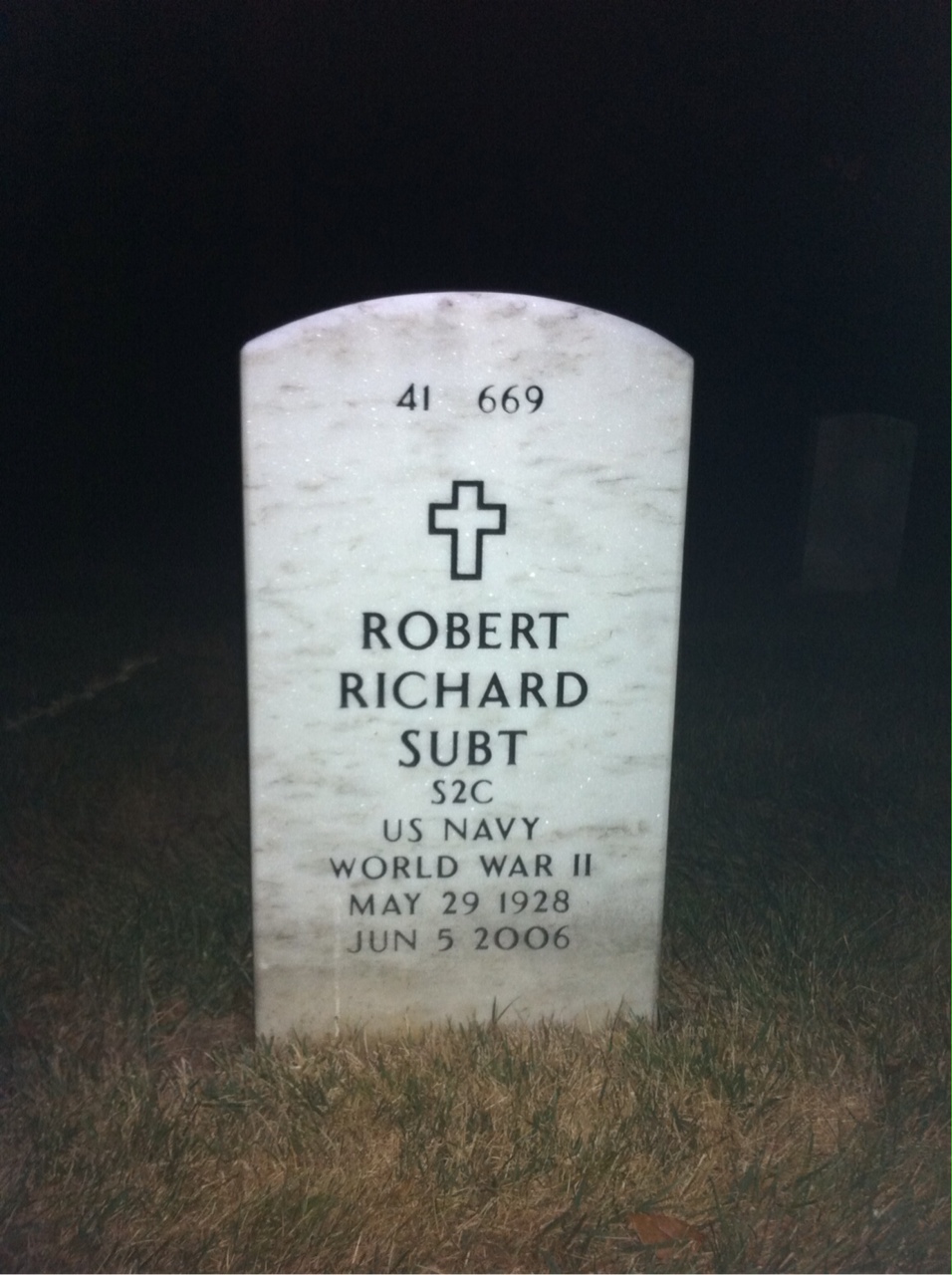 Back of headstone — Robert Subt