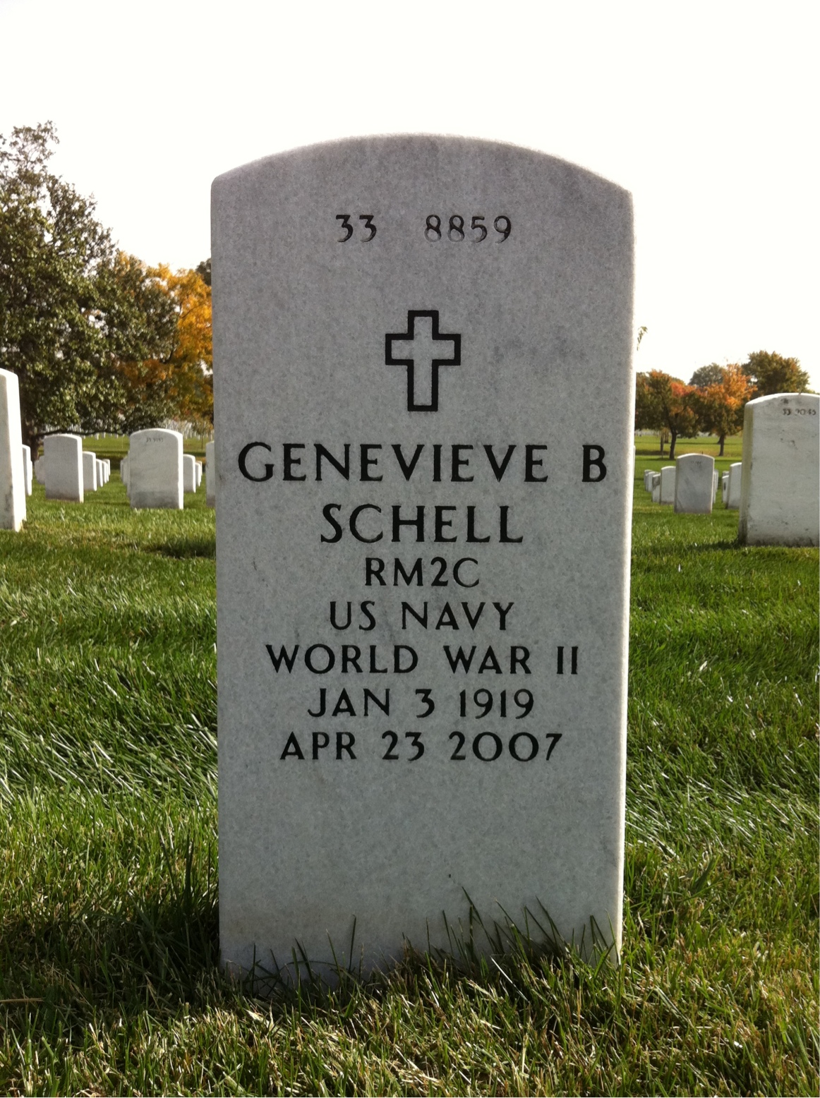 Back of headstone — Genevieve Schell