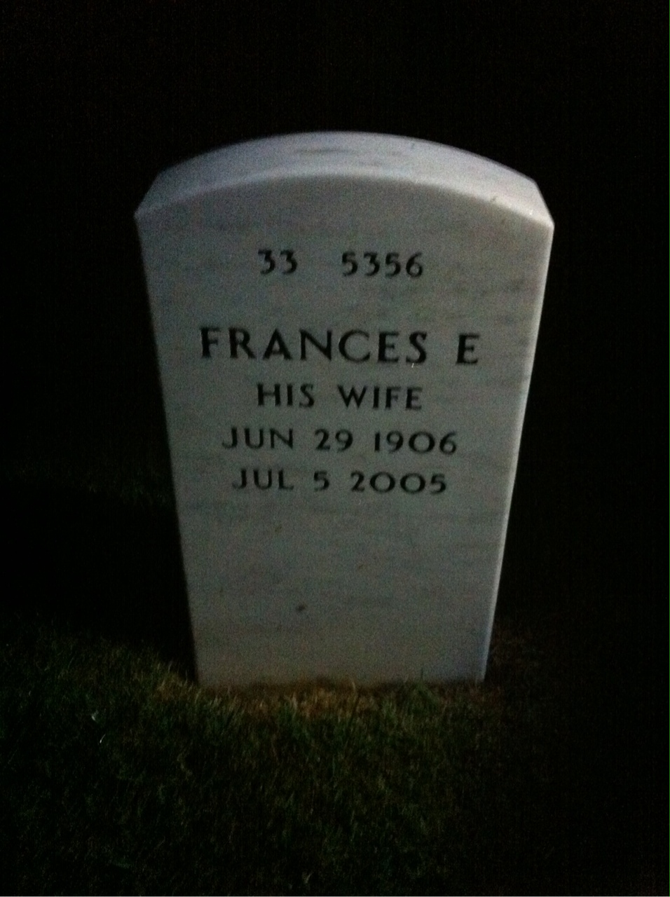 Back of headstone — Furr Pearson