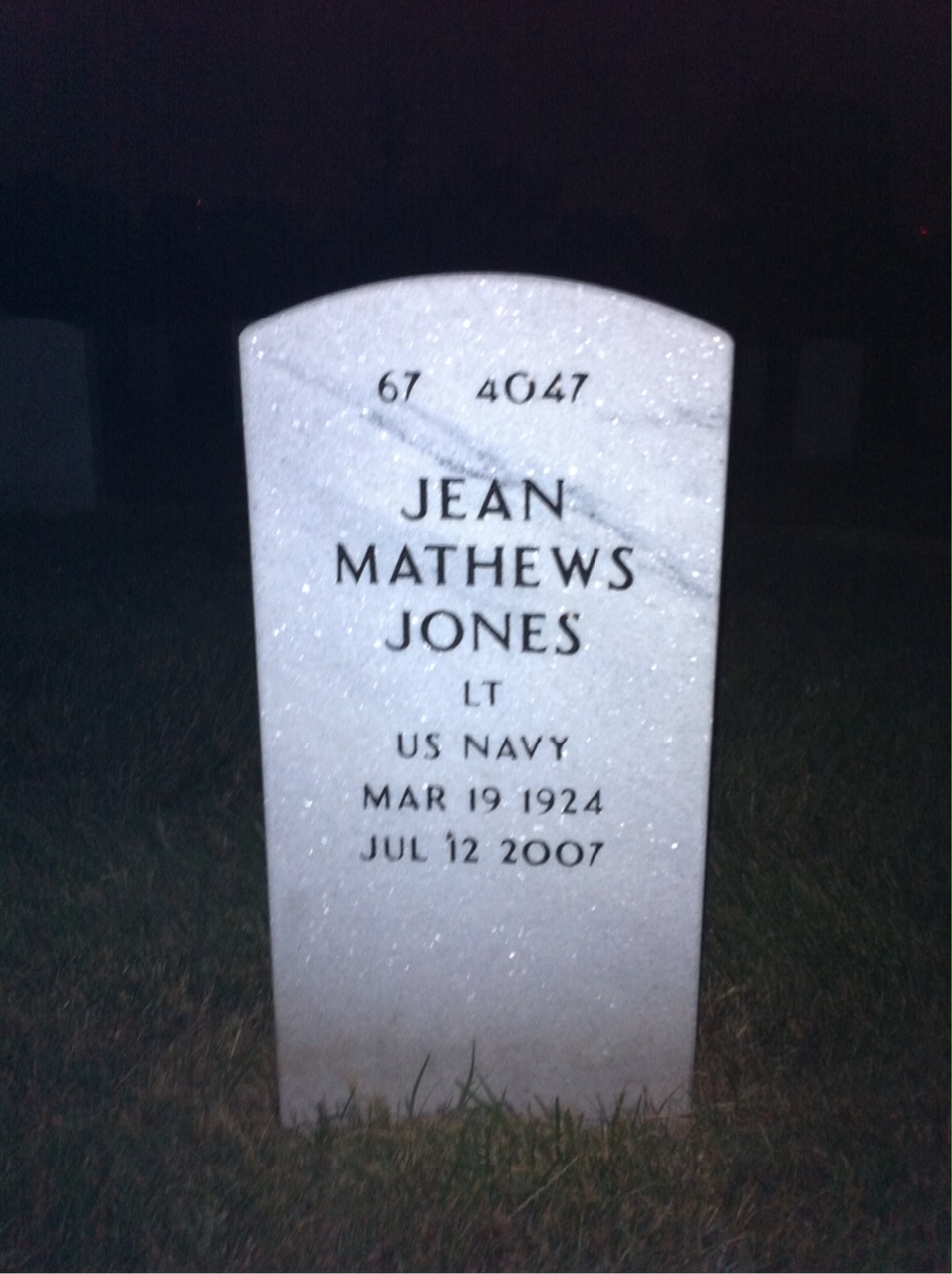 Back of headstone — Vernon Jones
