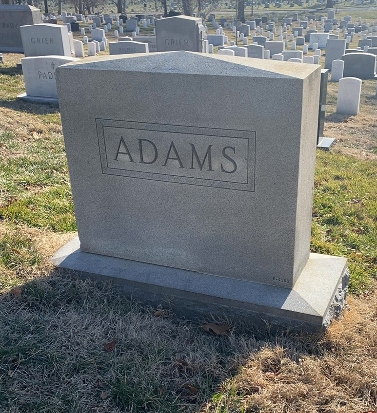 Back of headstone — Dwight Adams