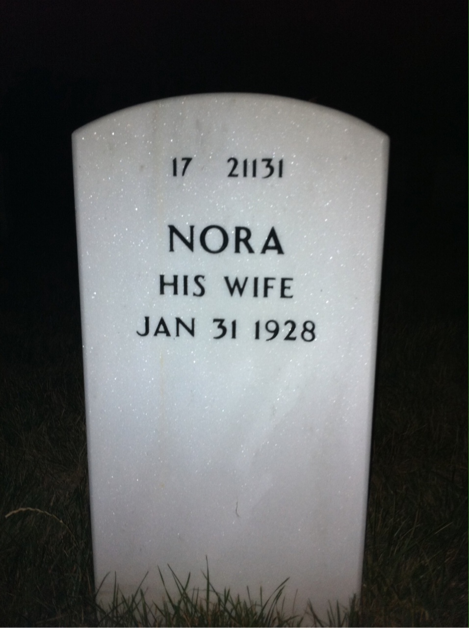 Back of headstone — Nora Mcnamara