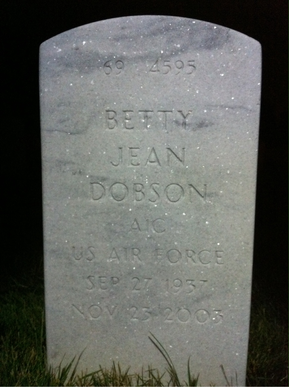 Back of headstone — Betty Dobson