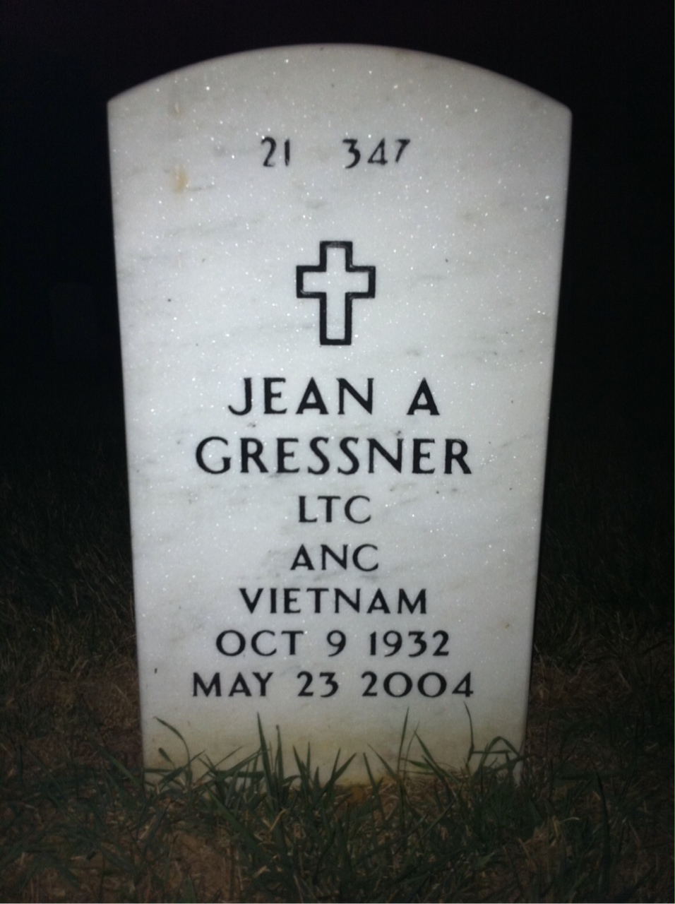 Back of headstone — Jean Gressner