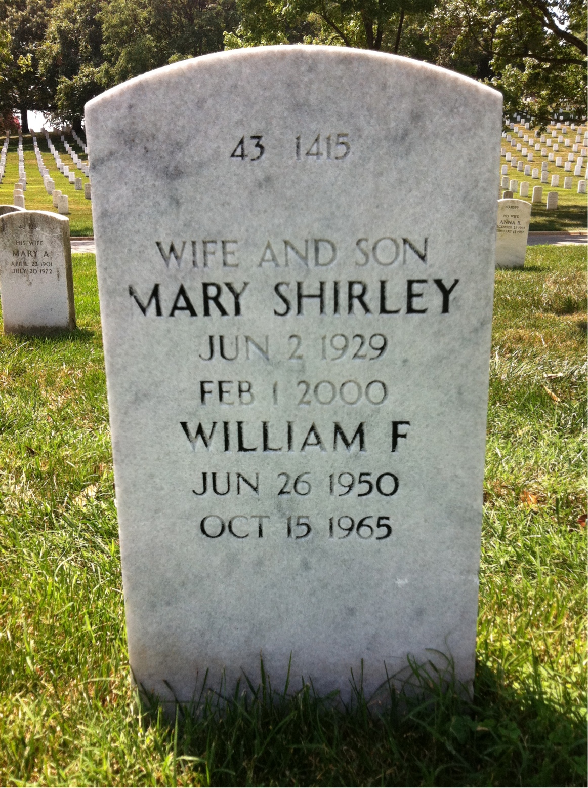 Back of headstone — William Marshal Peterson