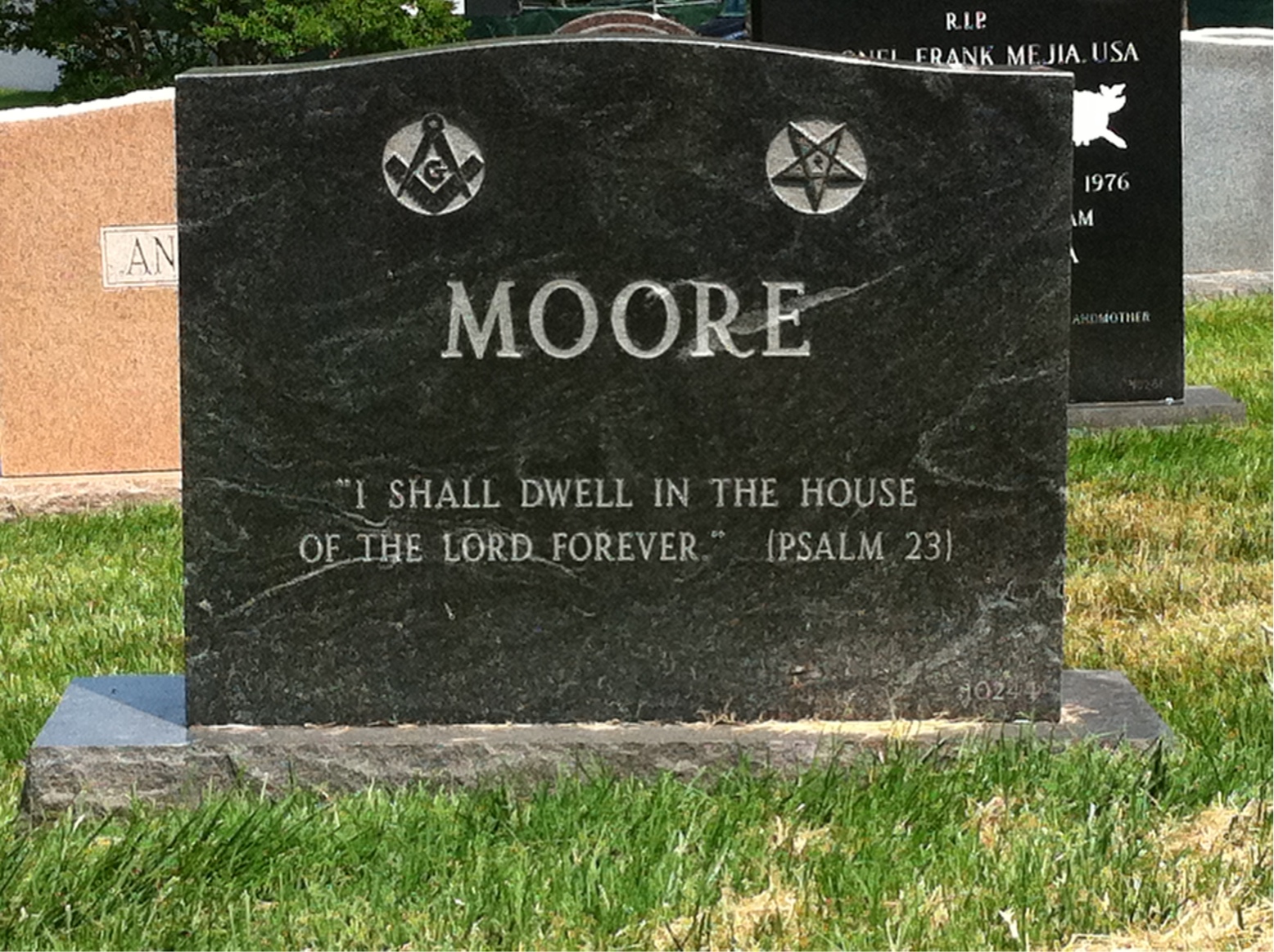 Back of headstone — Forrest Moore