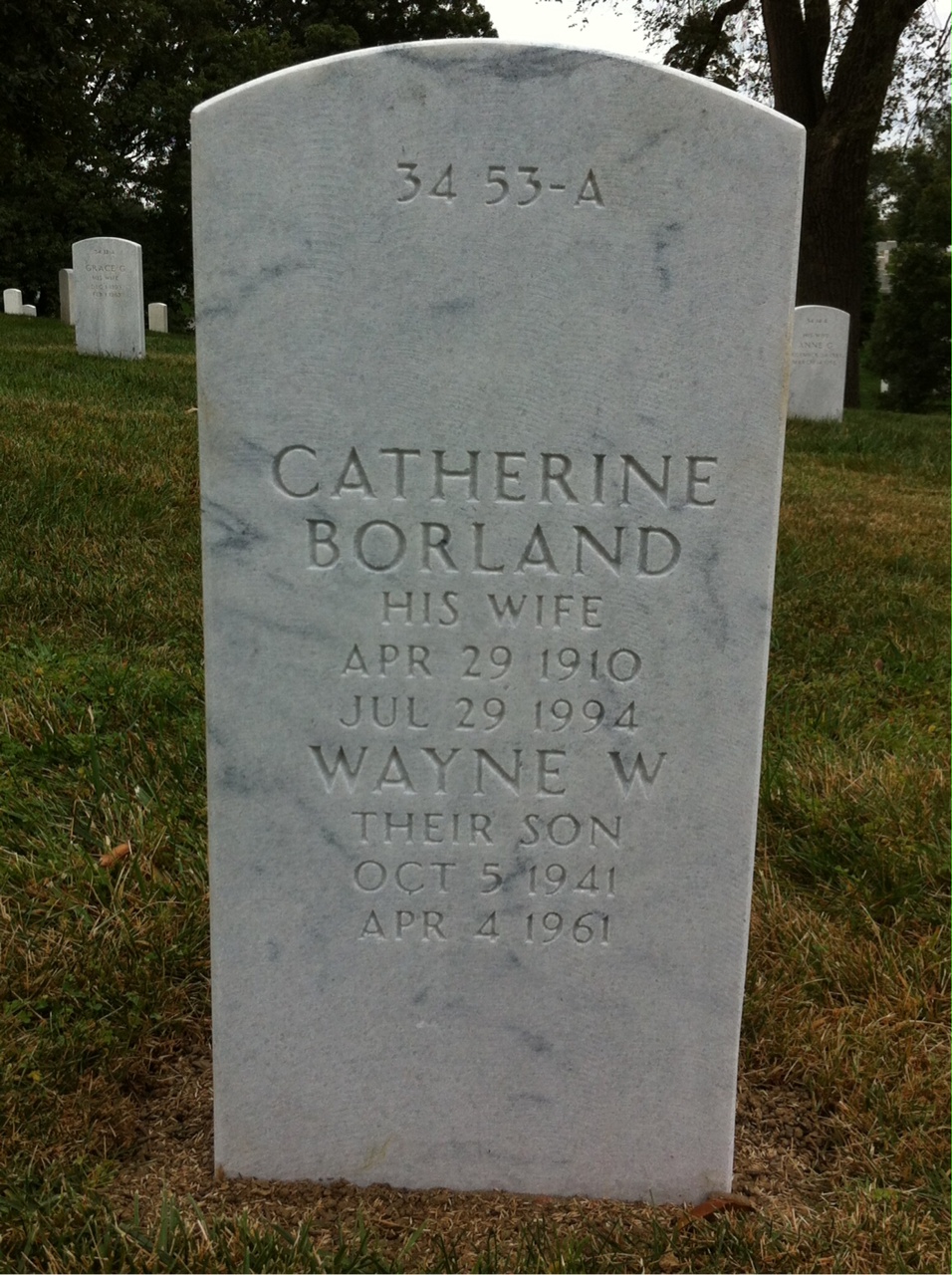Back of headstone — Wayne Adams