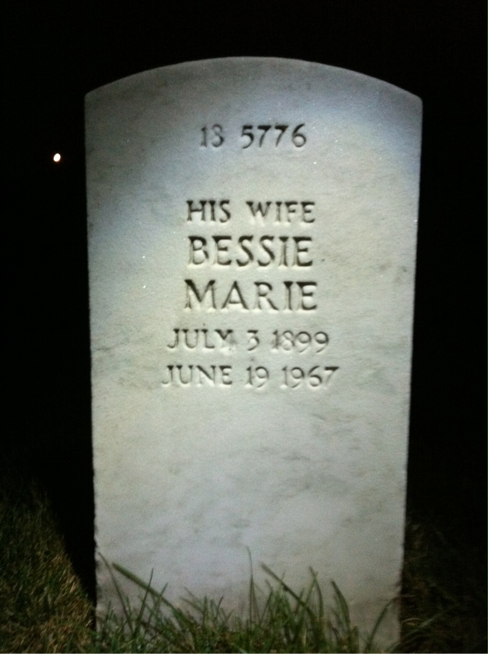 Back of headstone — Bessie Moore