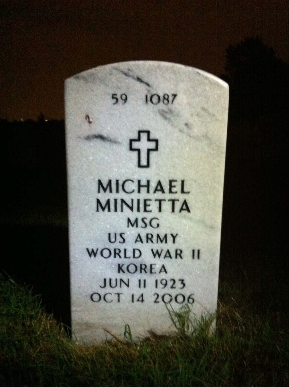 Back of headstone — Michael Minietta
