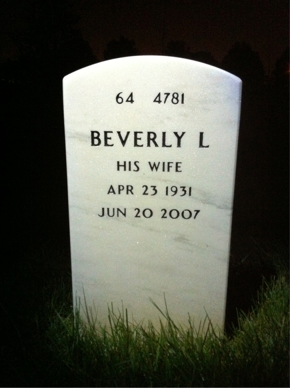 Back of headstone — L Forry