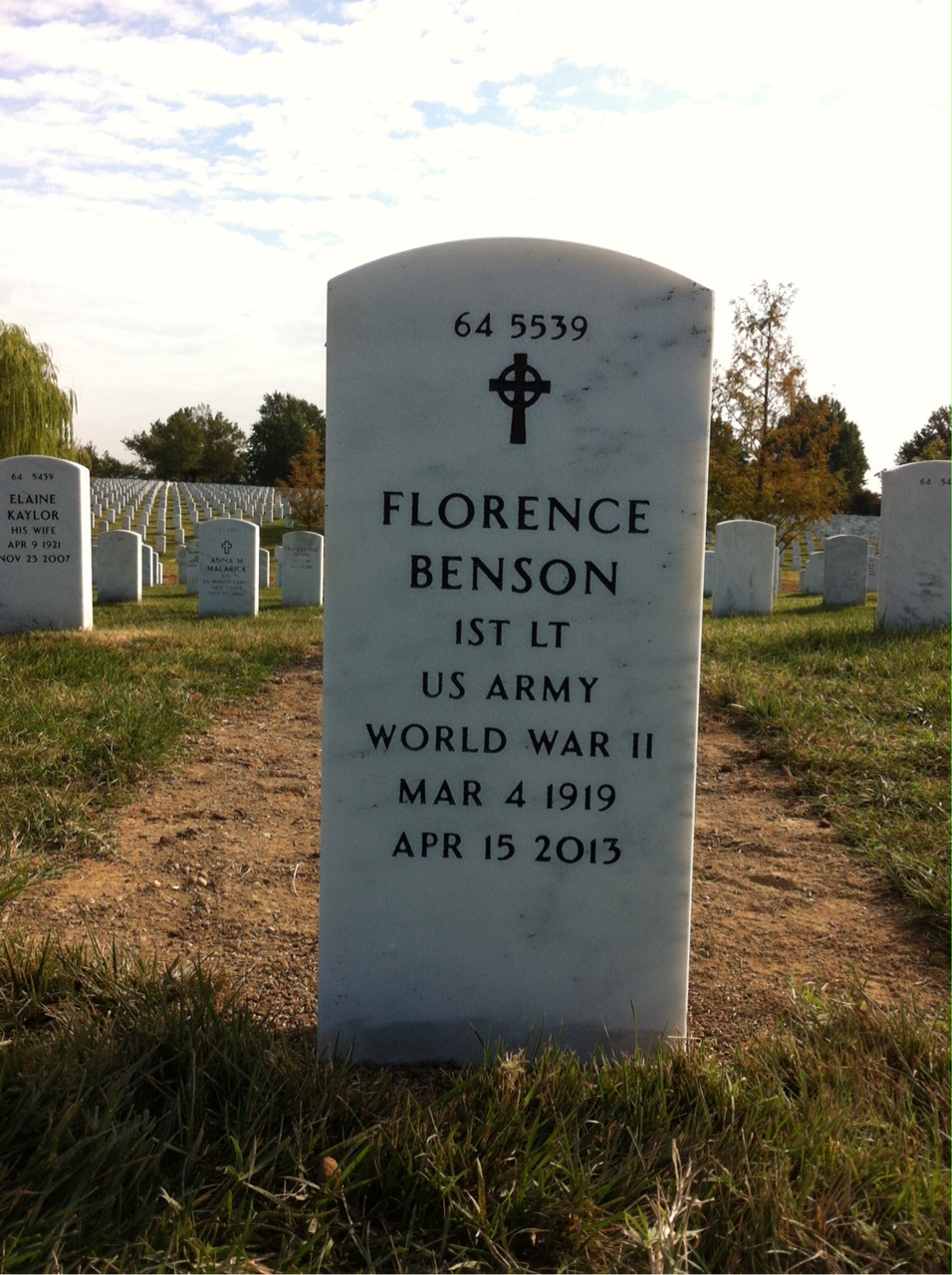 Back of headstone — Florence Benson