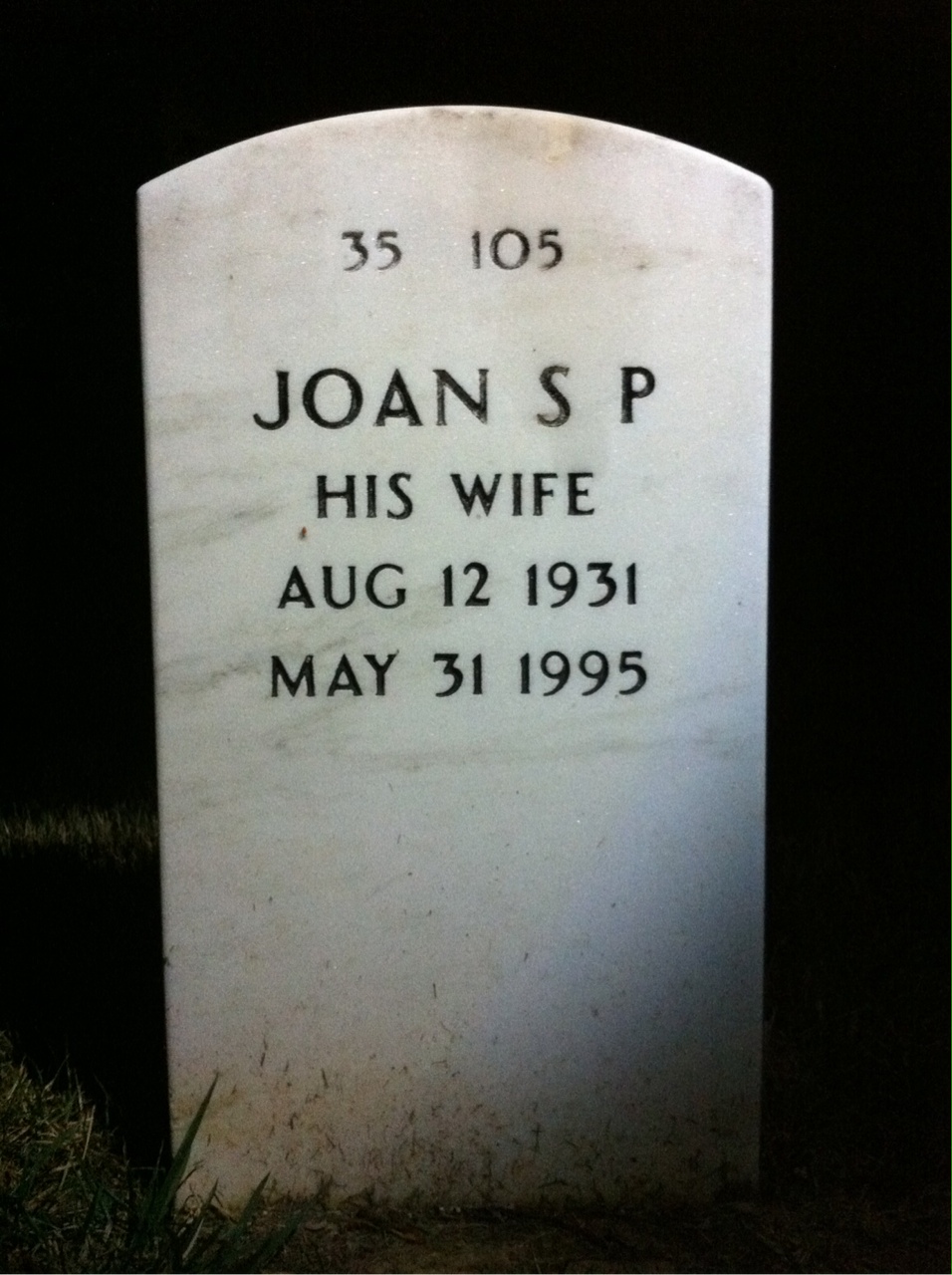 Back of headstone — Ralph Watson