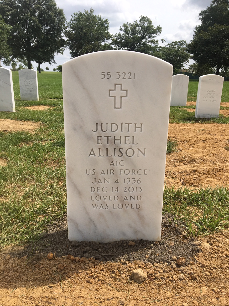 Back of headstone — Judith Allison