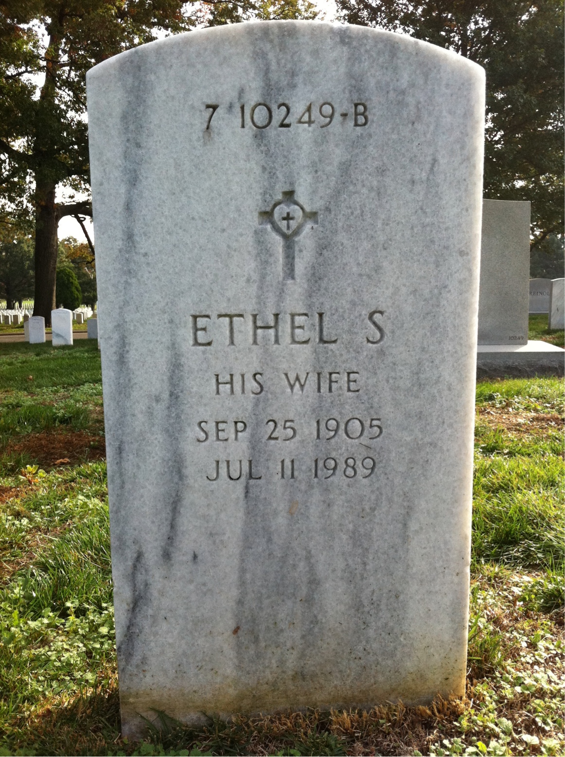 Back of headstone — Ethel Mitchell