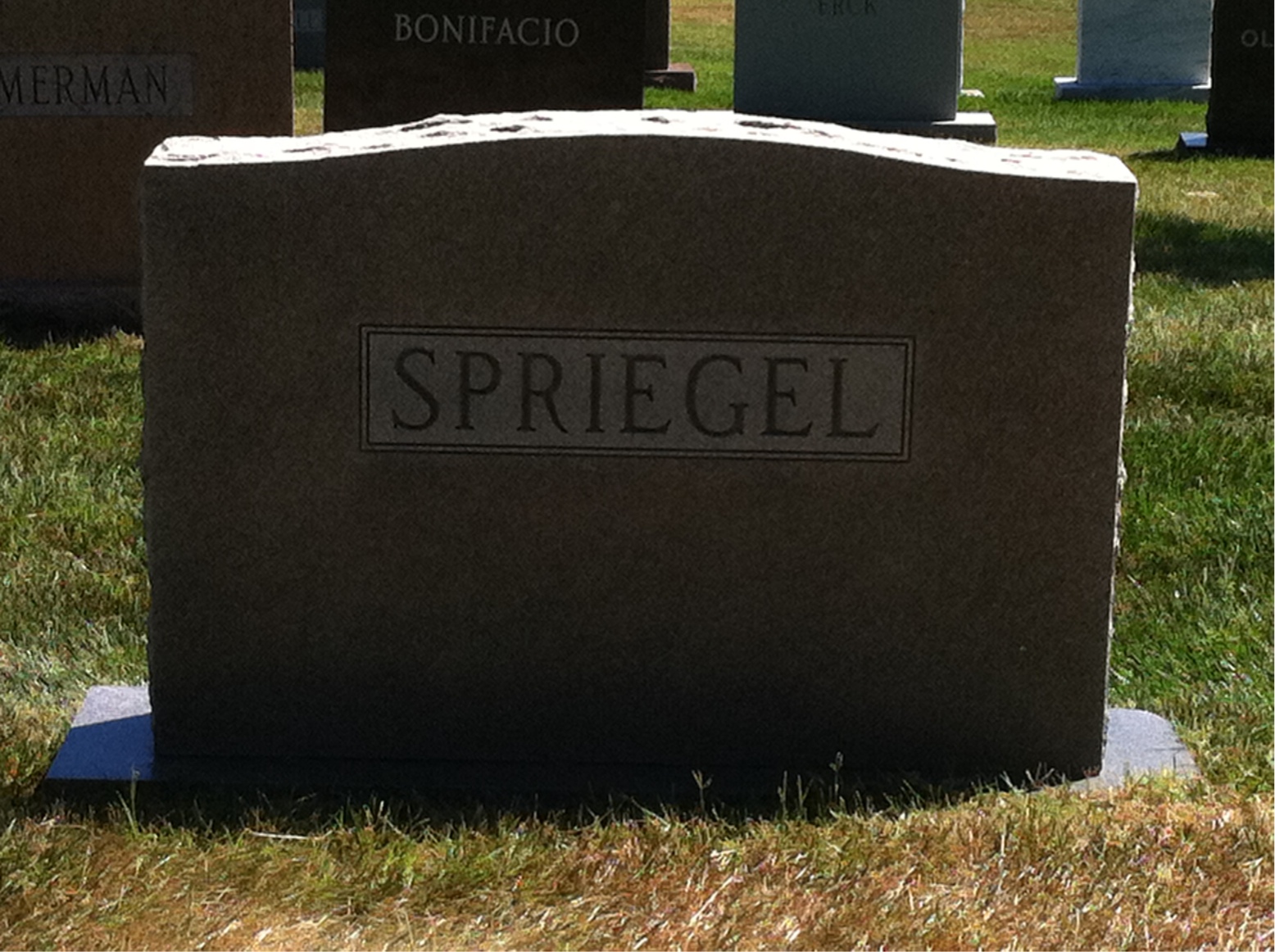 Back of headstone — William T Spriegel
