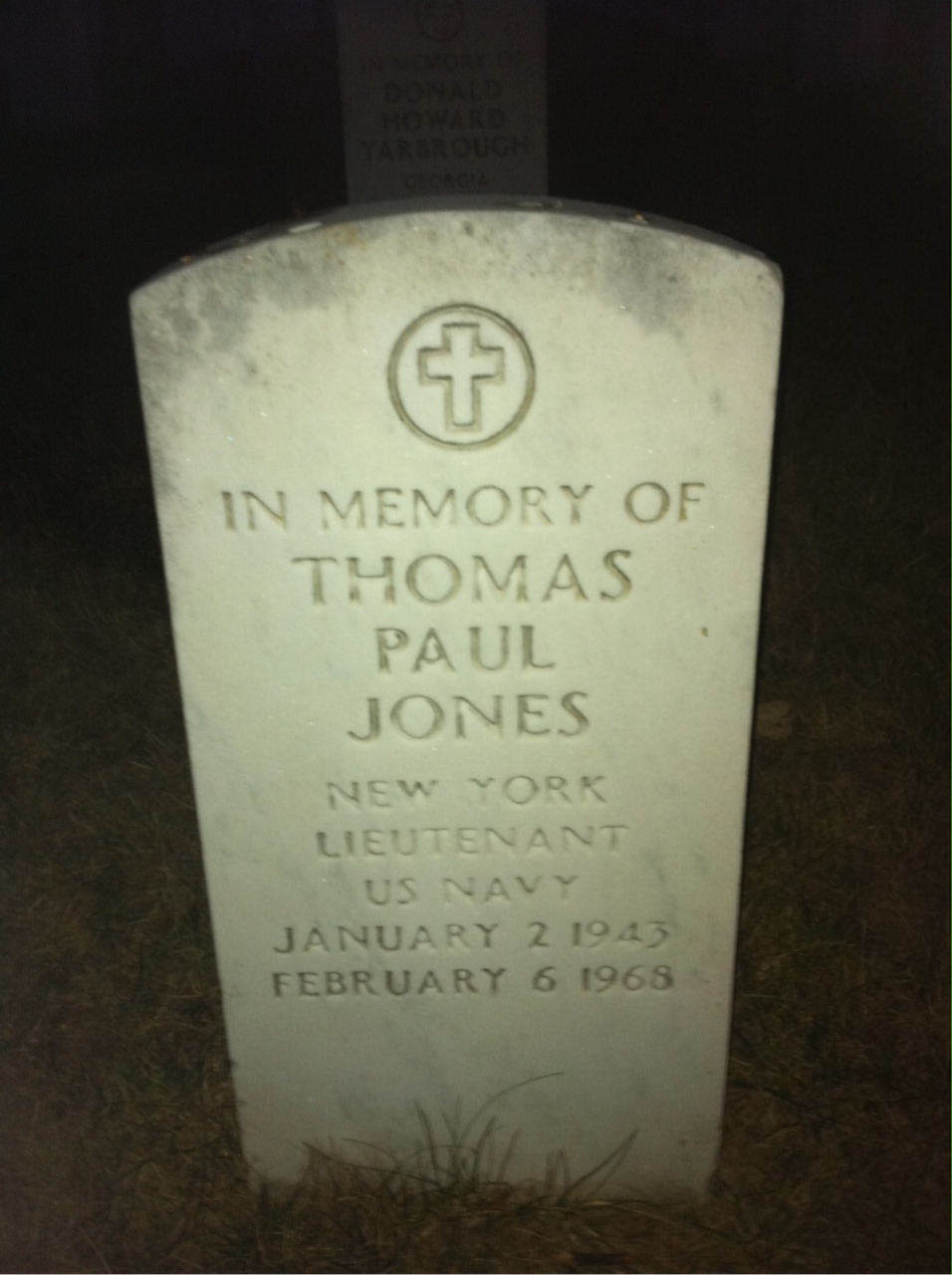 Back of headstone — Thomas Paul Jones
