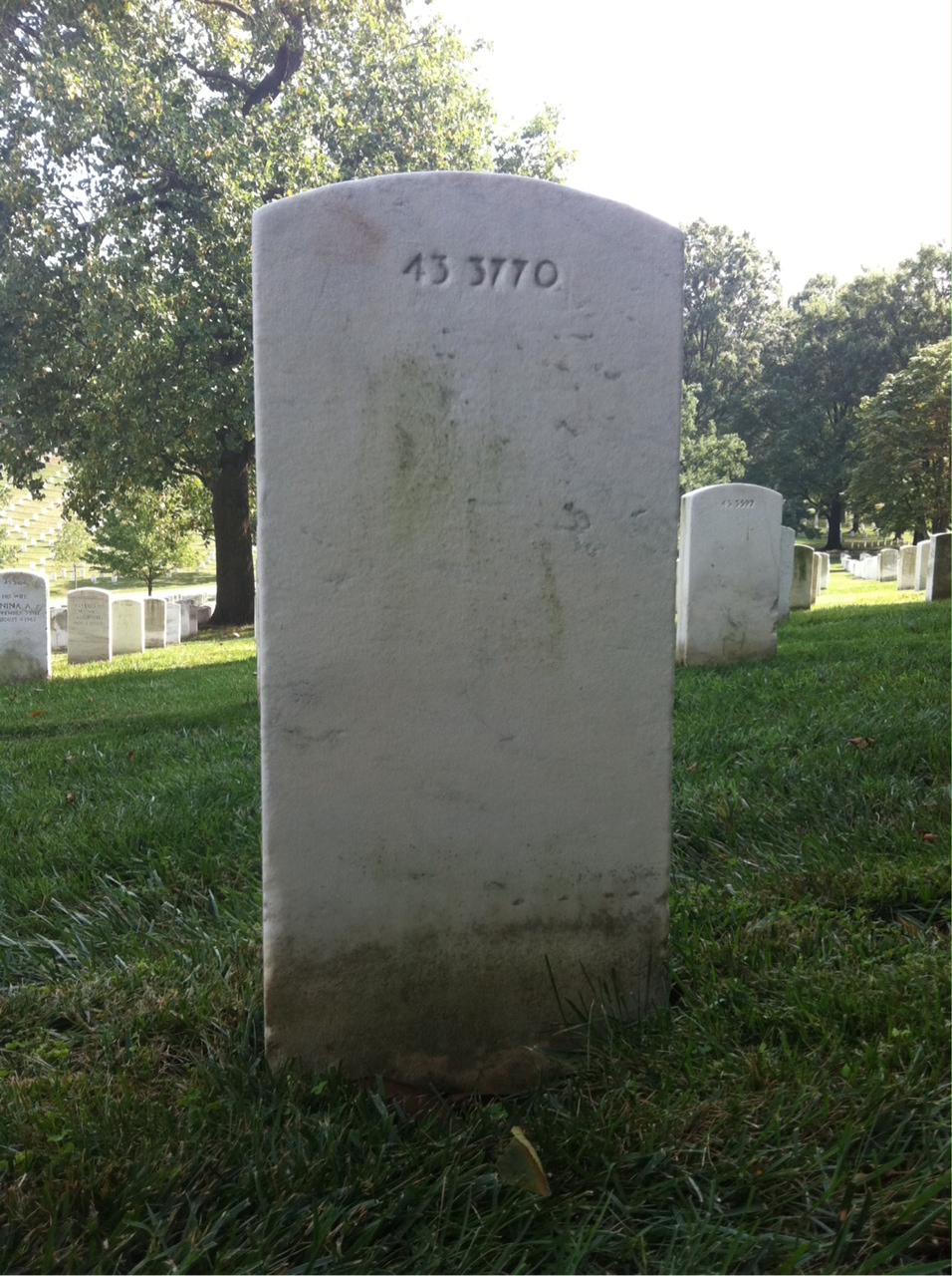Back of headstone — Fred Arington