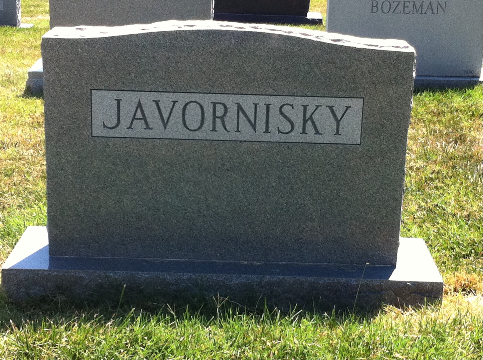 Back of headstone — John Javornisky