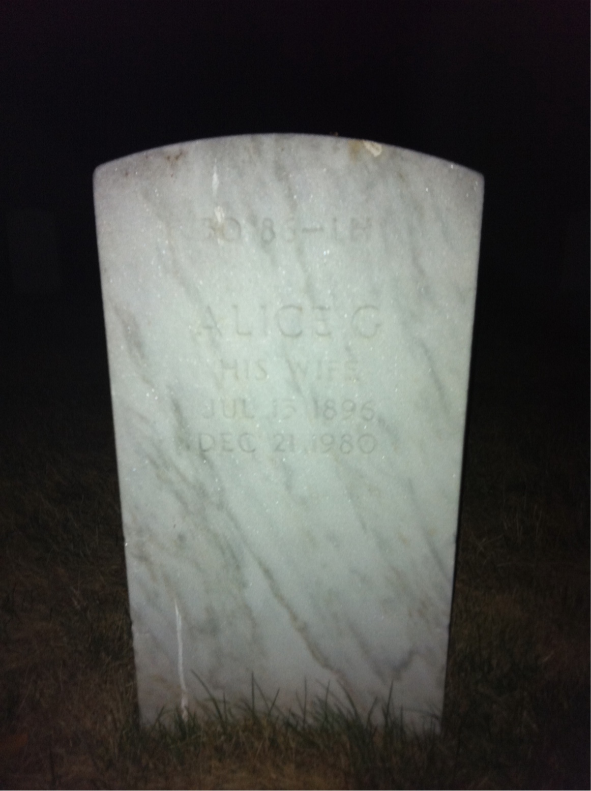 Back of headstone — Alice Mulcahey