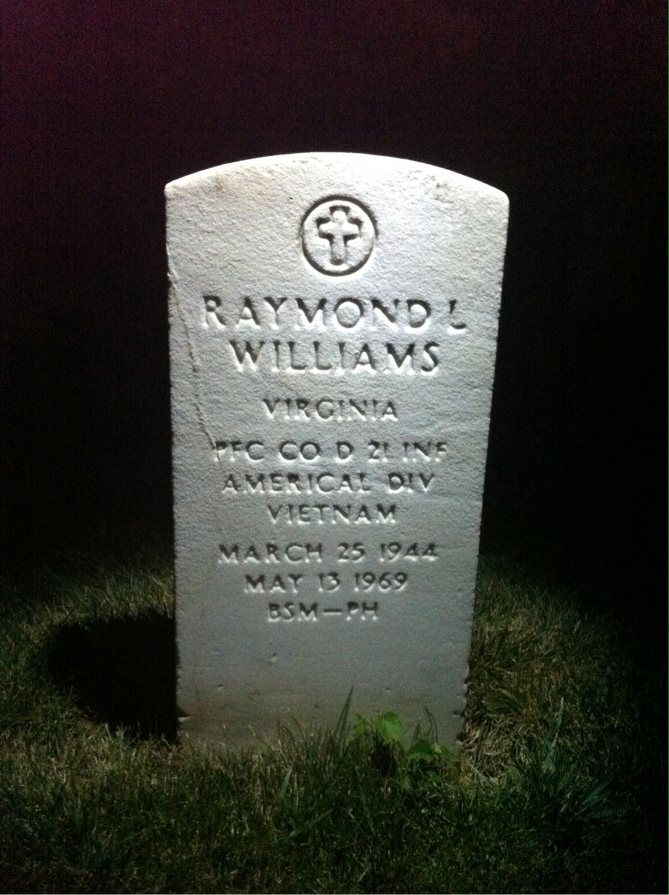 Back of headstone — Raymond Leroy Williams