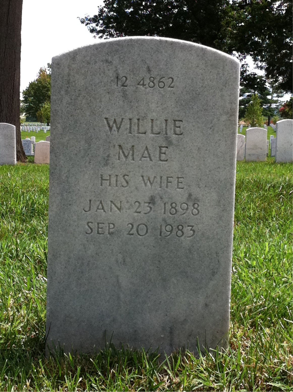 Back of headstone — Willie L Davis