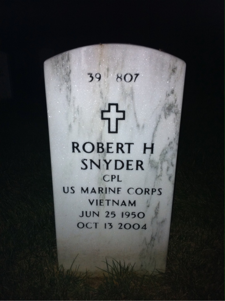 Back of headstone — Robert Snyder