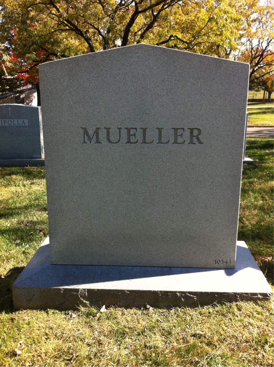 Back of headstone — Frank Mueller
