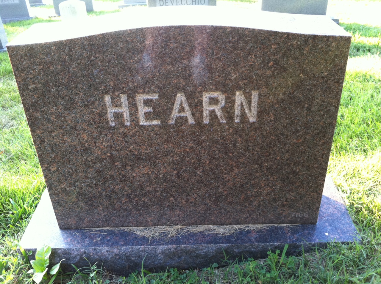 Back of headstone — Benjamin Hearn