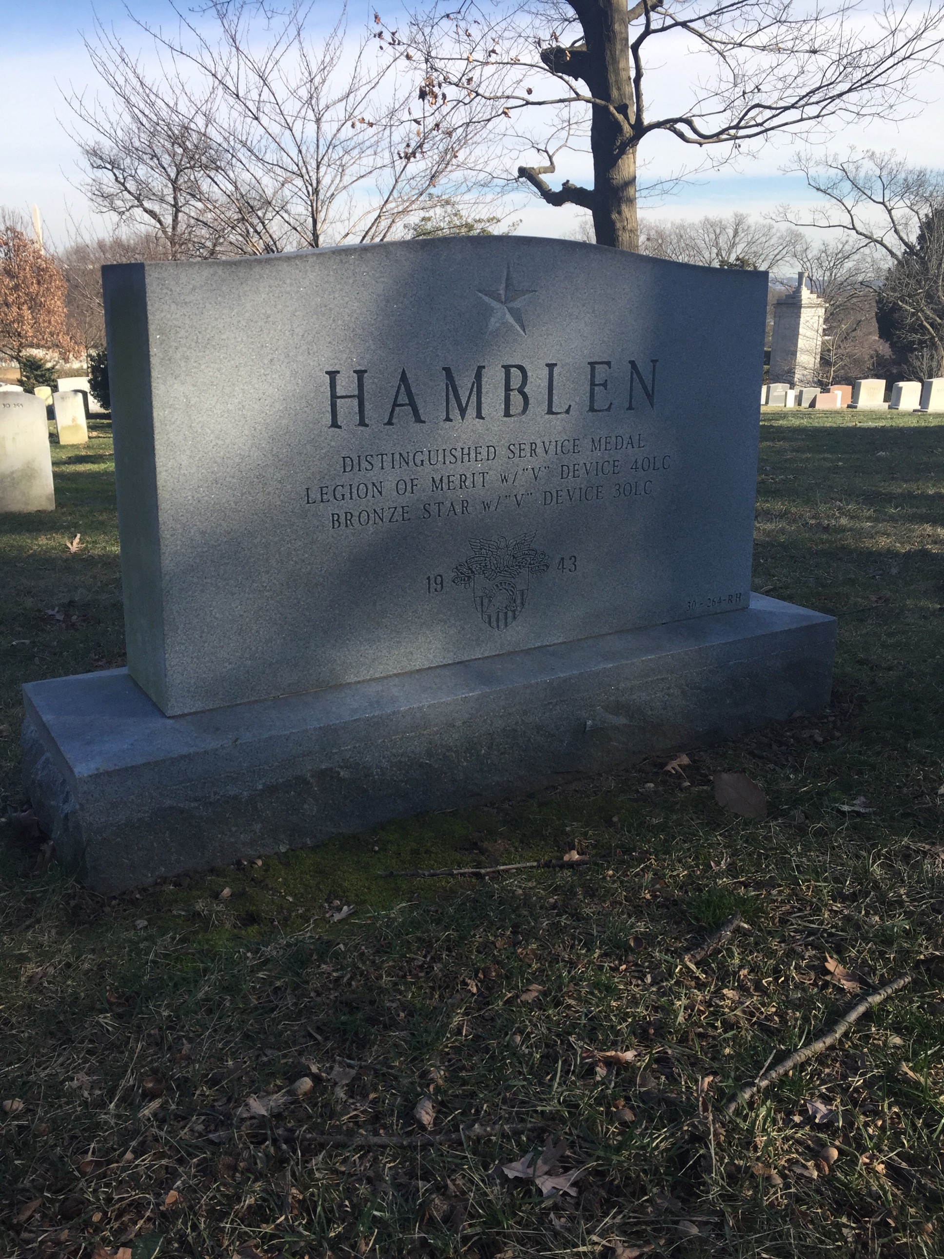 Back of headstone — Archelaus Hamblen