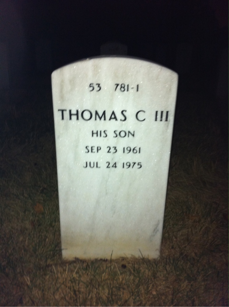 Back of headstone — Thomas Andrew
