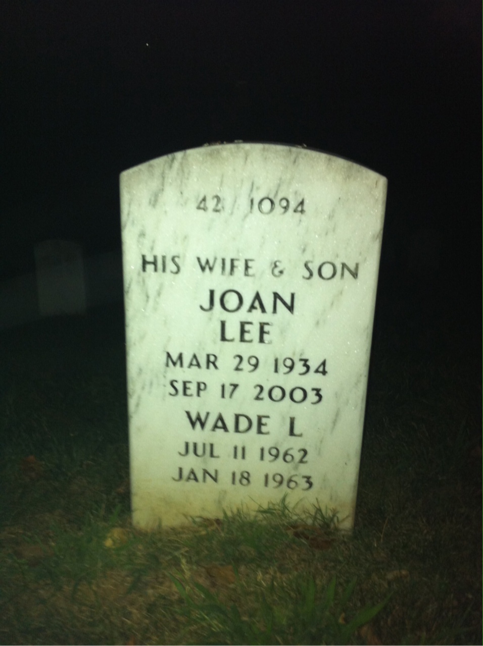 Back of headstone — Wade Holmes