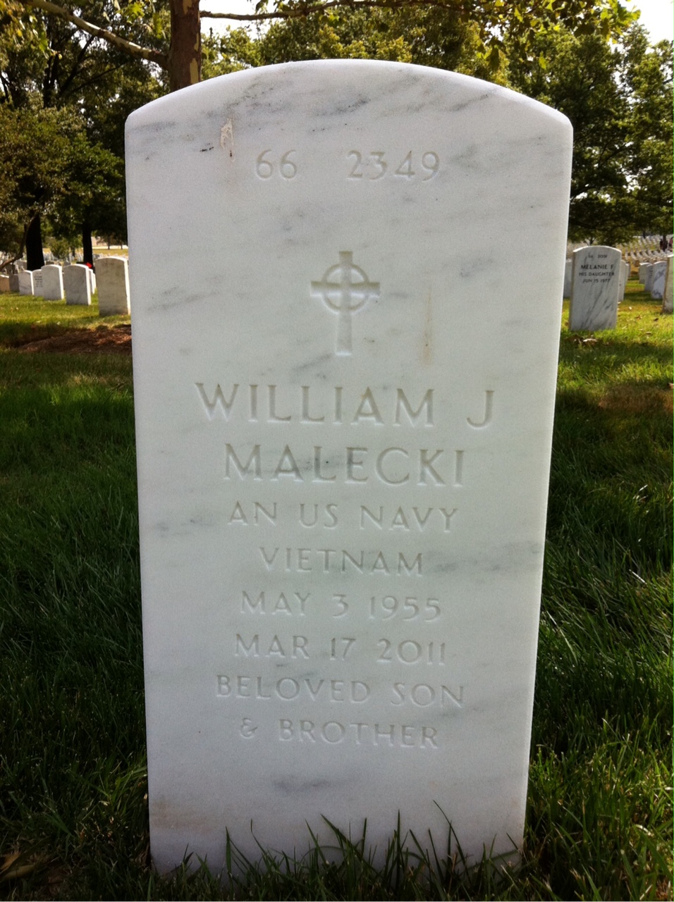 Back of headstone — William Joseph Malecki