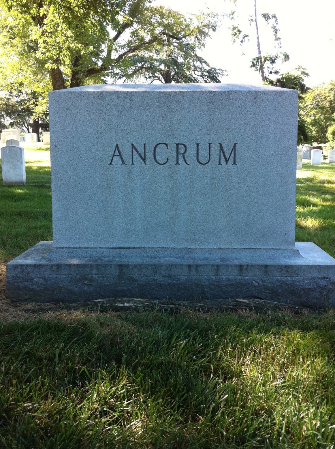 Back of headstone — Cora Ancrum