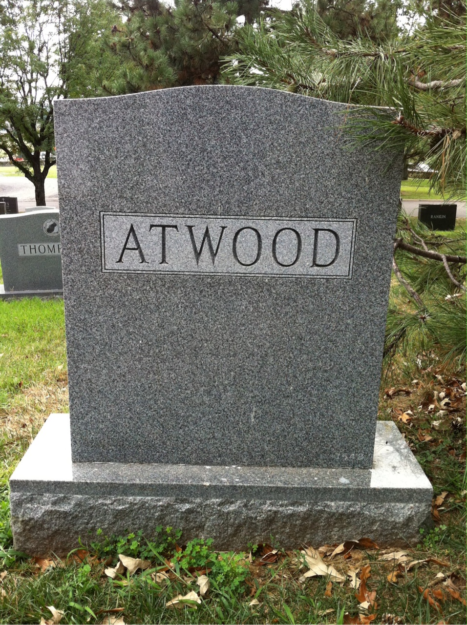 Back of headstone — Frank Atwood