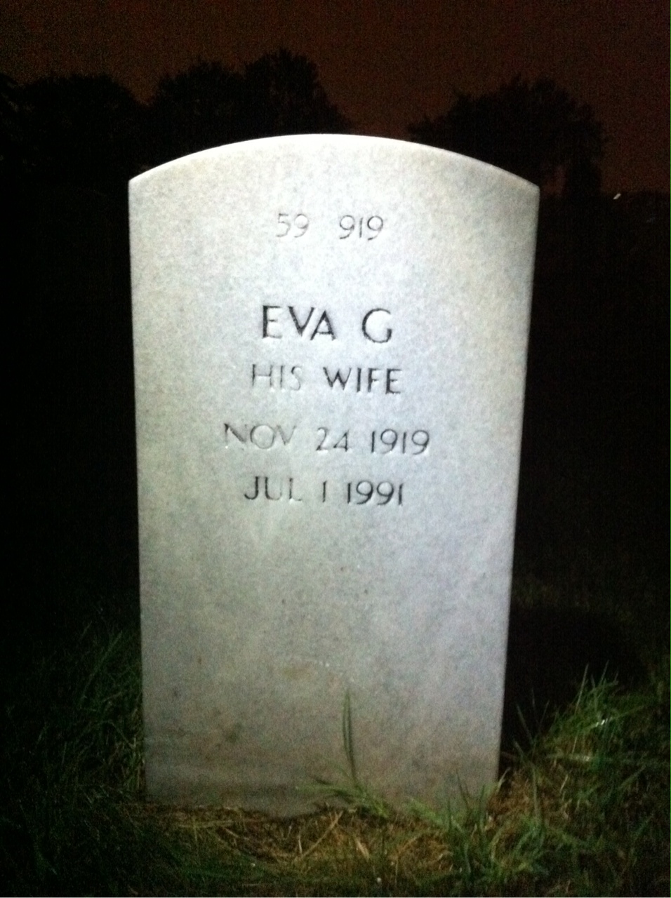 Back of headstone — Eva Adams