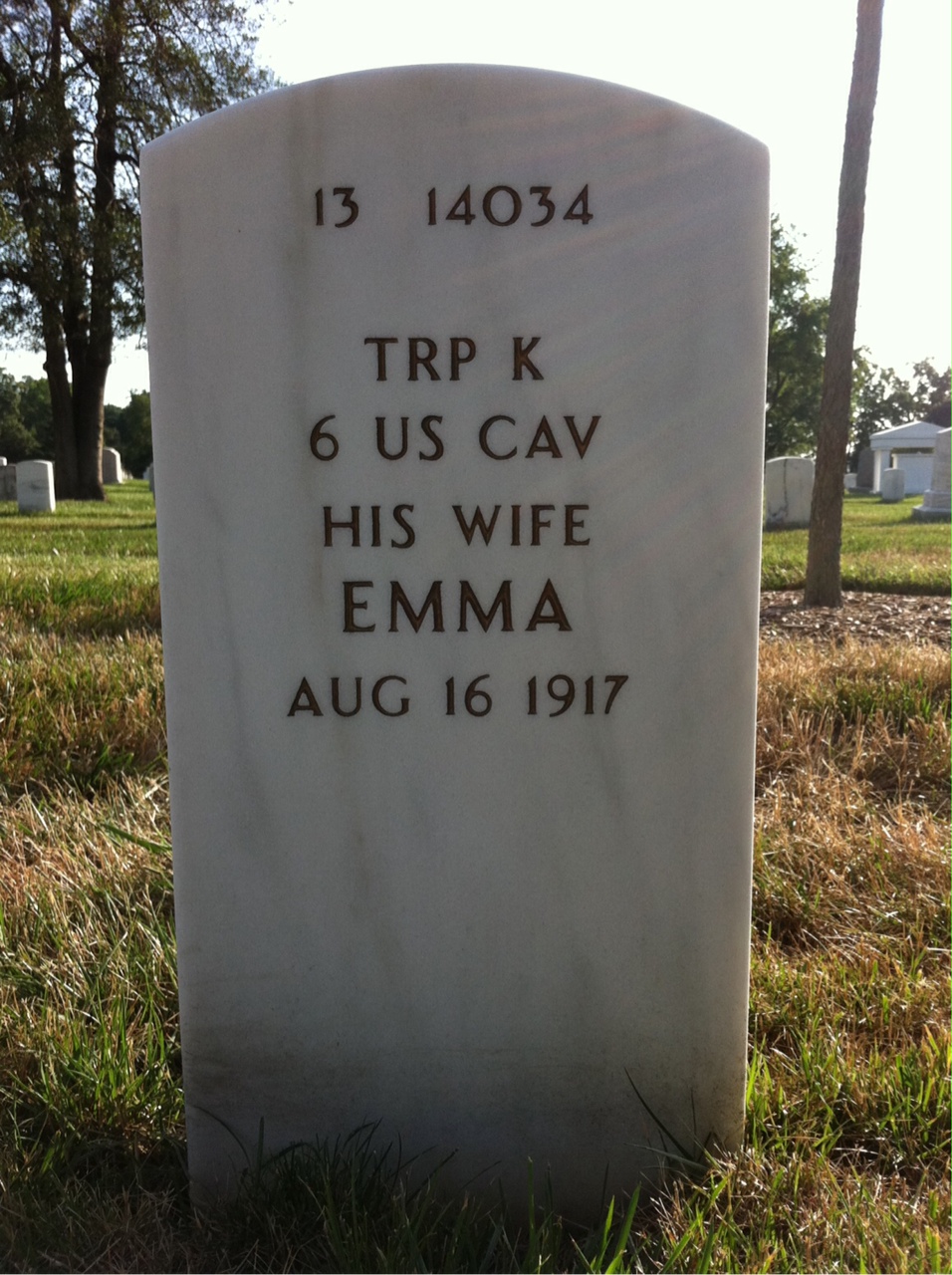 Back of headstone — Emma Myers