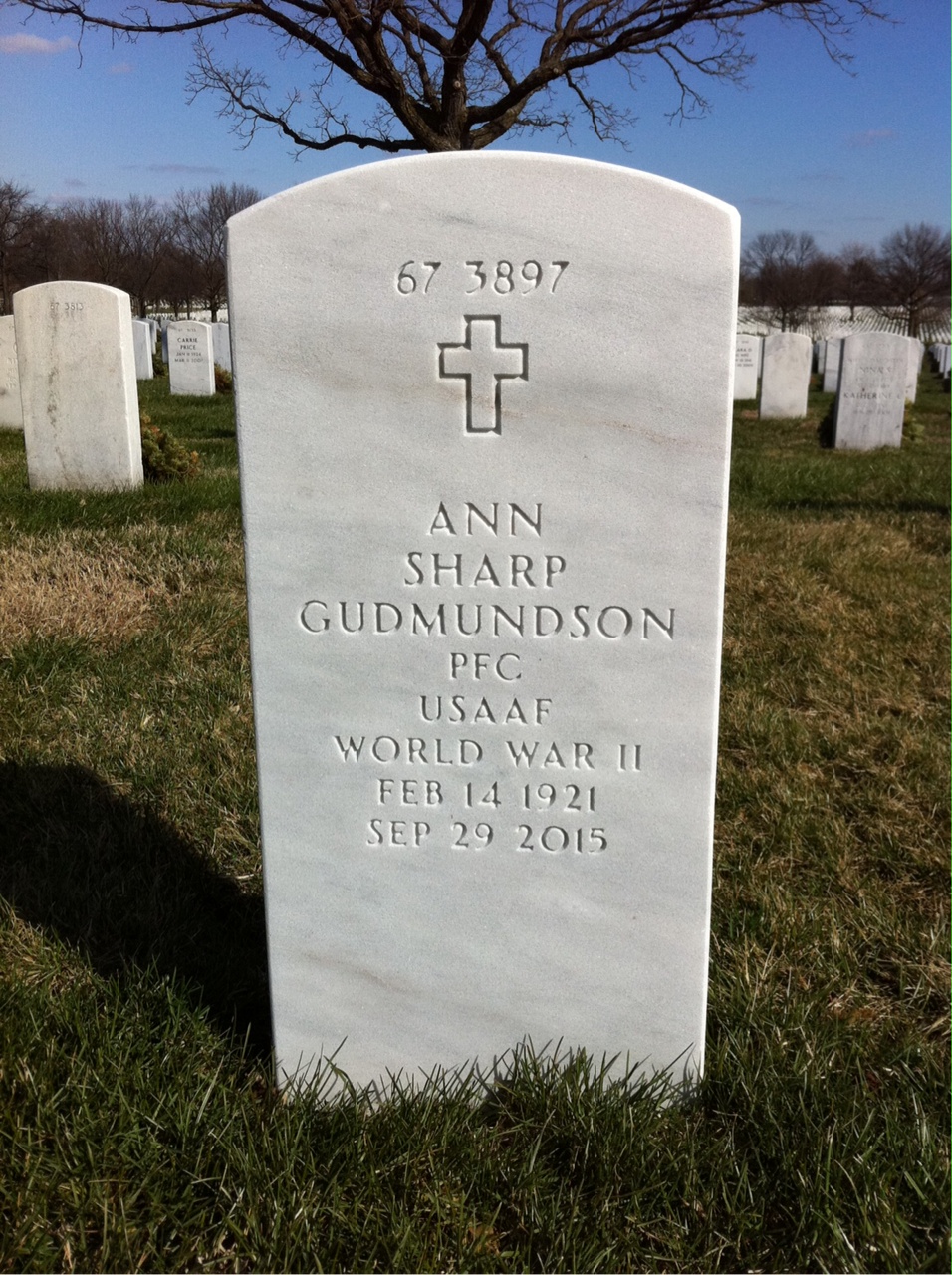 Back of headstone — Ann S Gudmundson