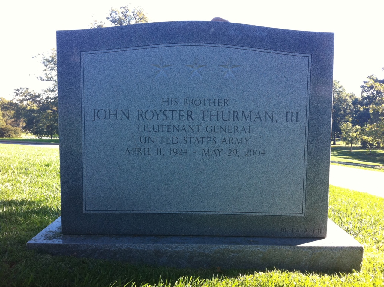 Back of headstone — John Thurman