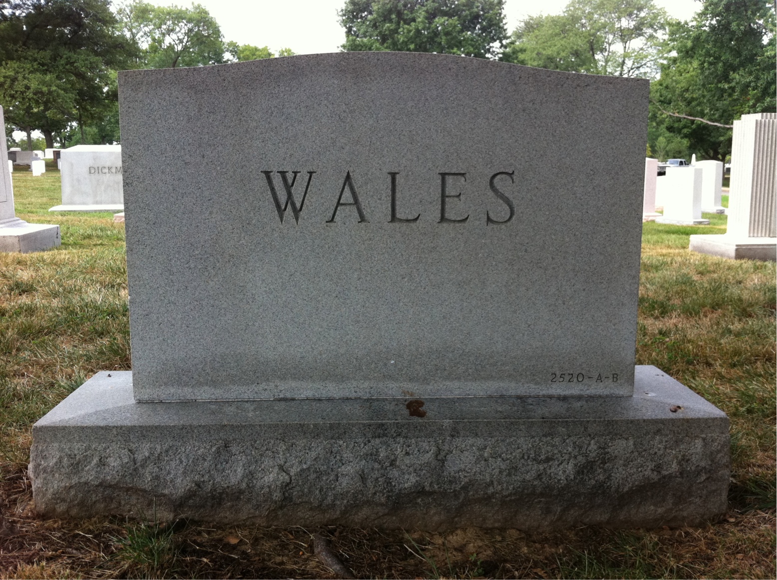 Back of headstone — William W Wales