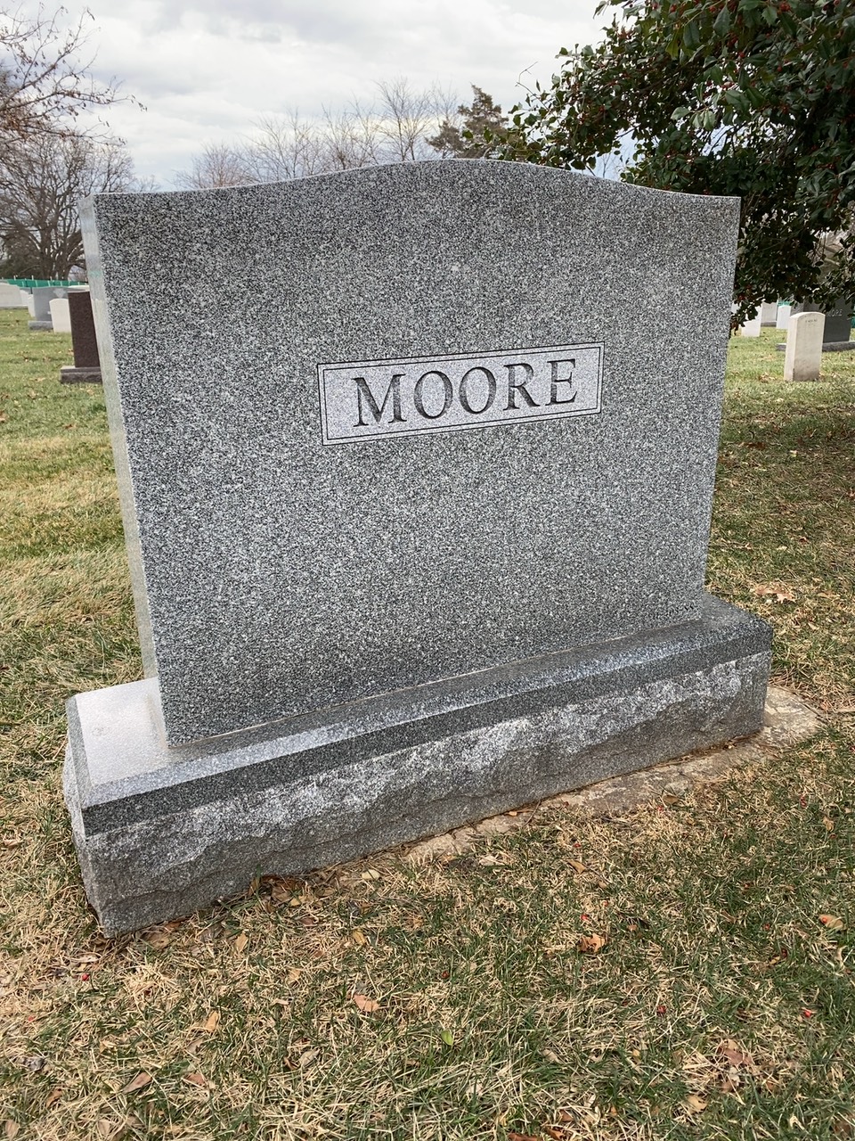 Back of headstone — Frank Moore