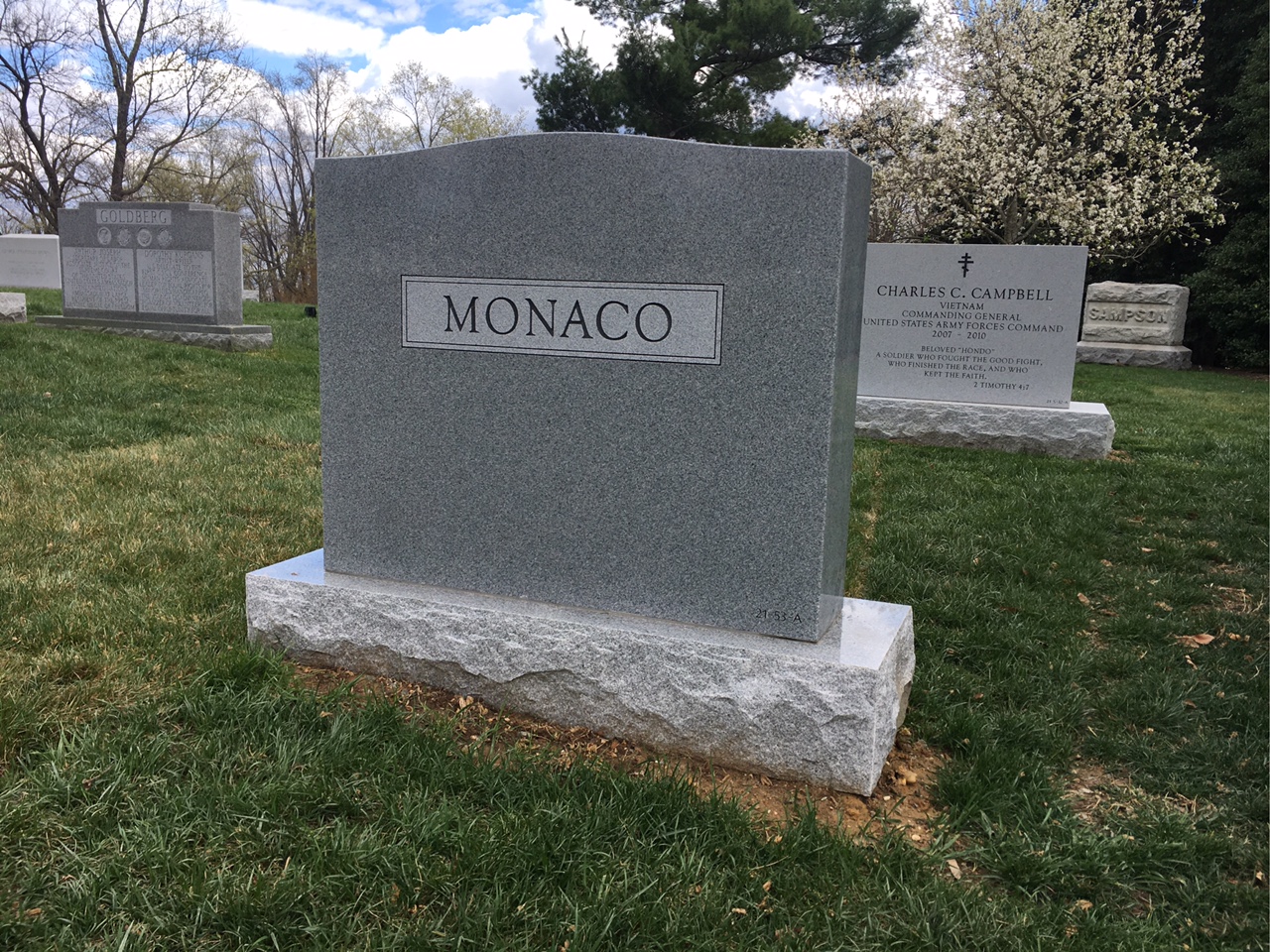 Back of headstone — John Monaco
