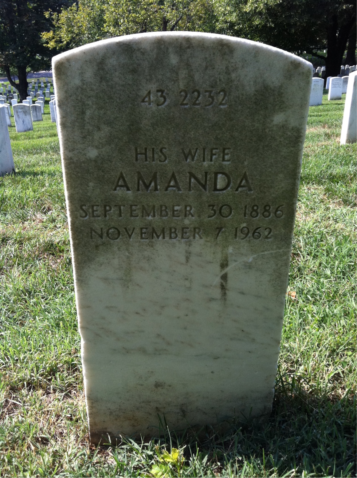 Back of headstone — Amanda Hunt