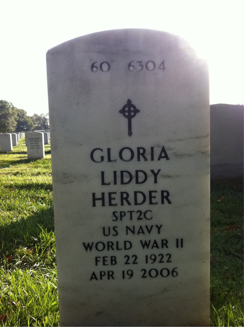Back of headstone — Gloria Herder