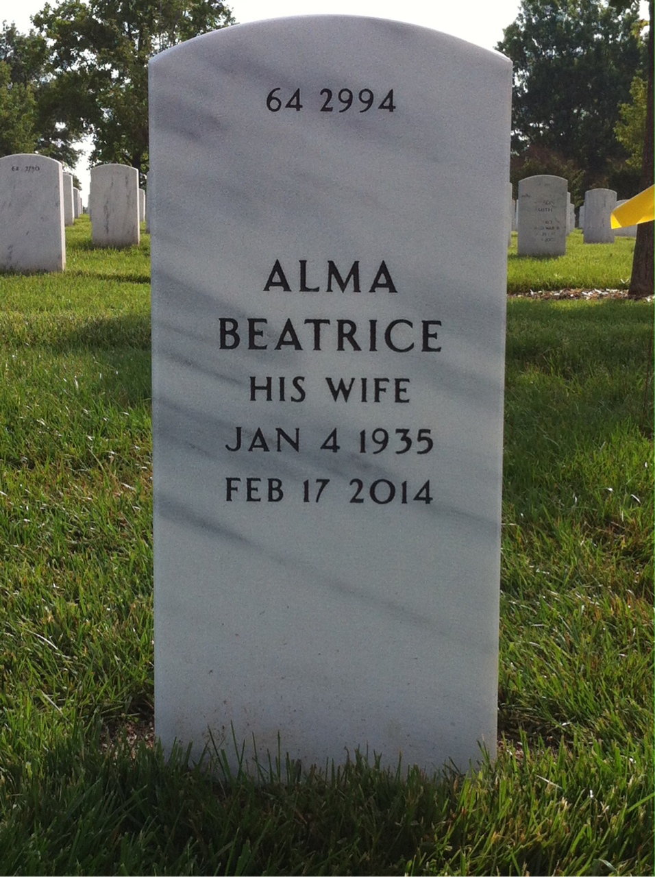 Back of headstone — William Henry