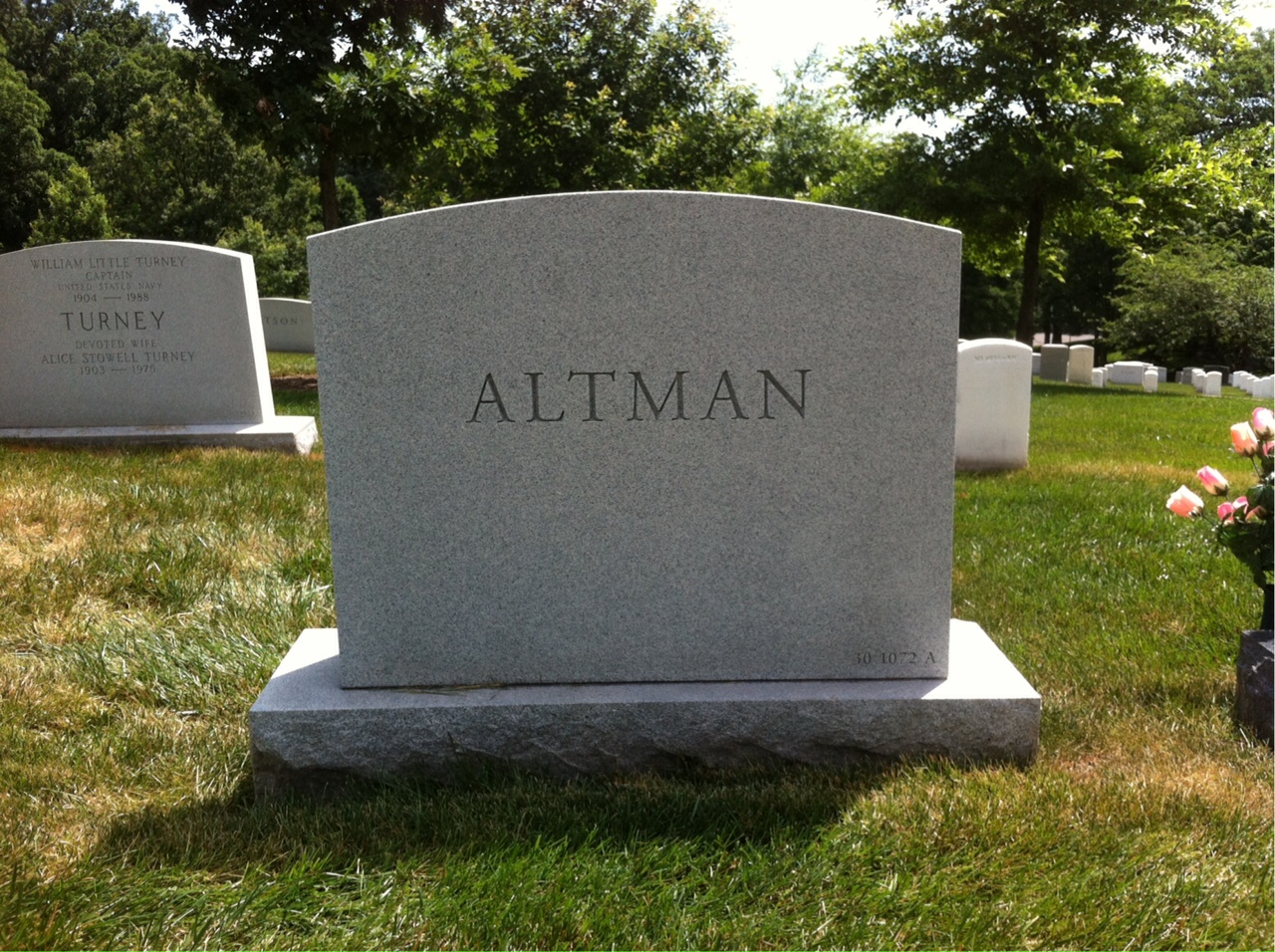 Back of headstone — Landy Altman